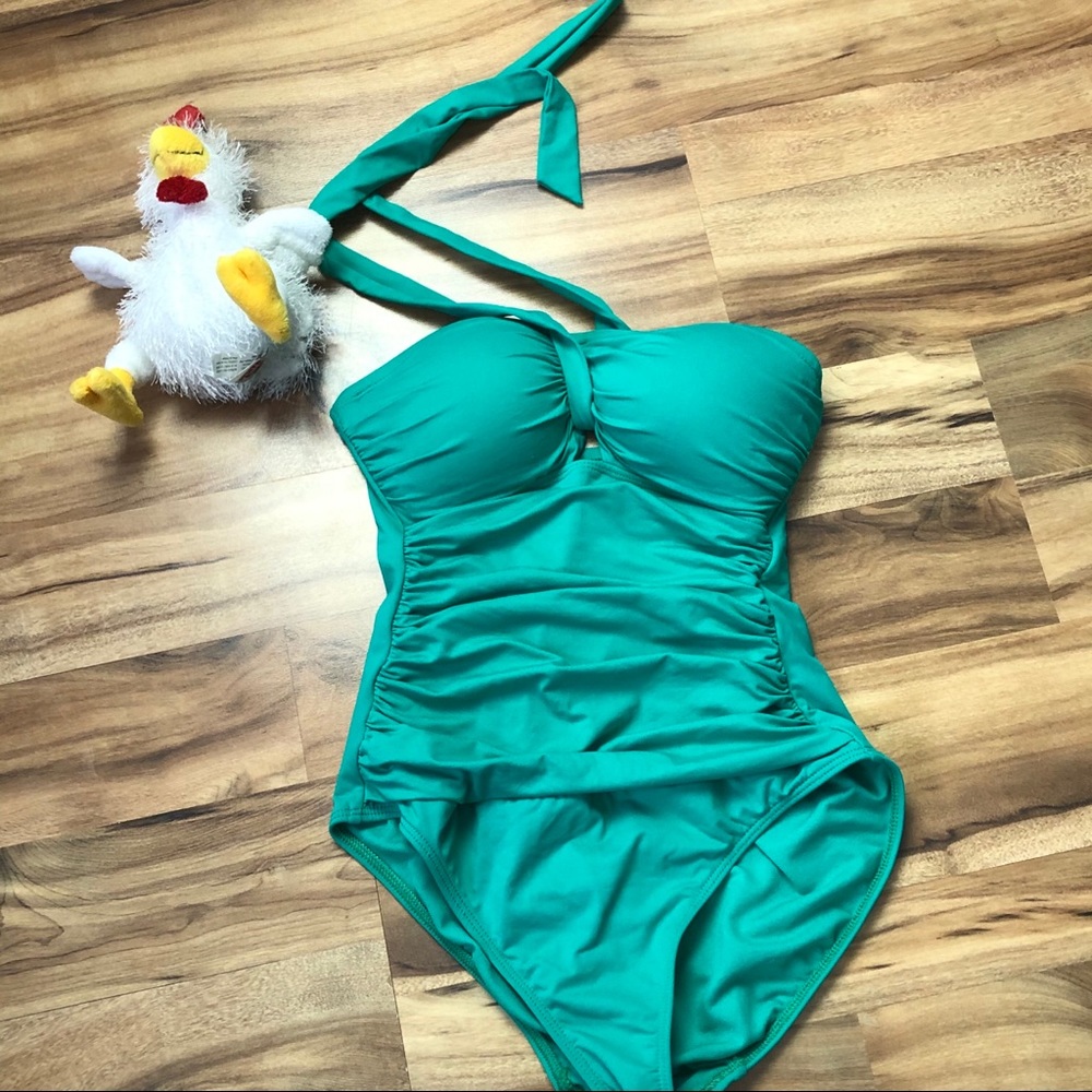 Green one pc swimsuit tie around neck Lauren Ralph Lauren ** small snag size 6